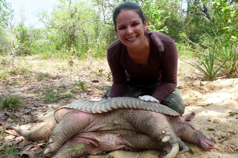 Conservation Nation Established Conservationist Nina Attias with a sedated giant armadillo